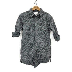 New One Teaspoon Leopard Denim Bandit Jumpsuit Kids 5-6 Girls L/S Pockets